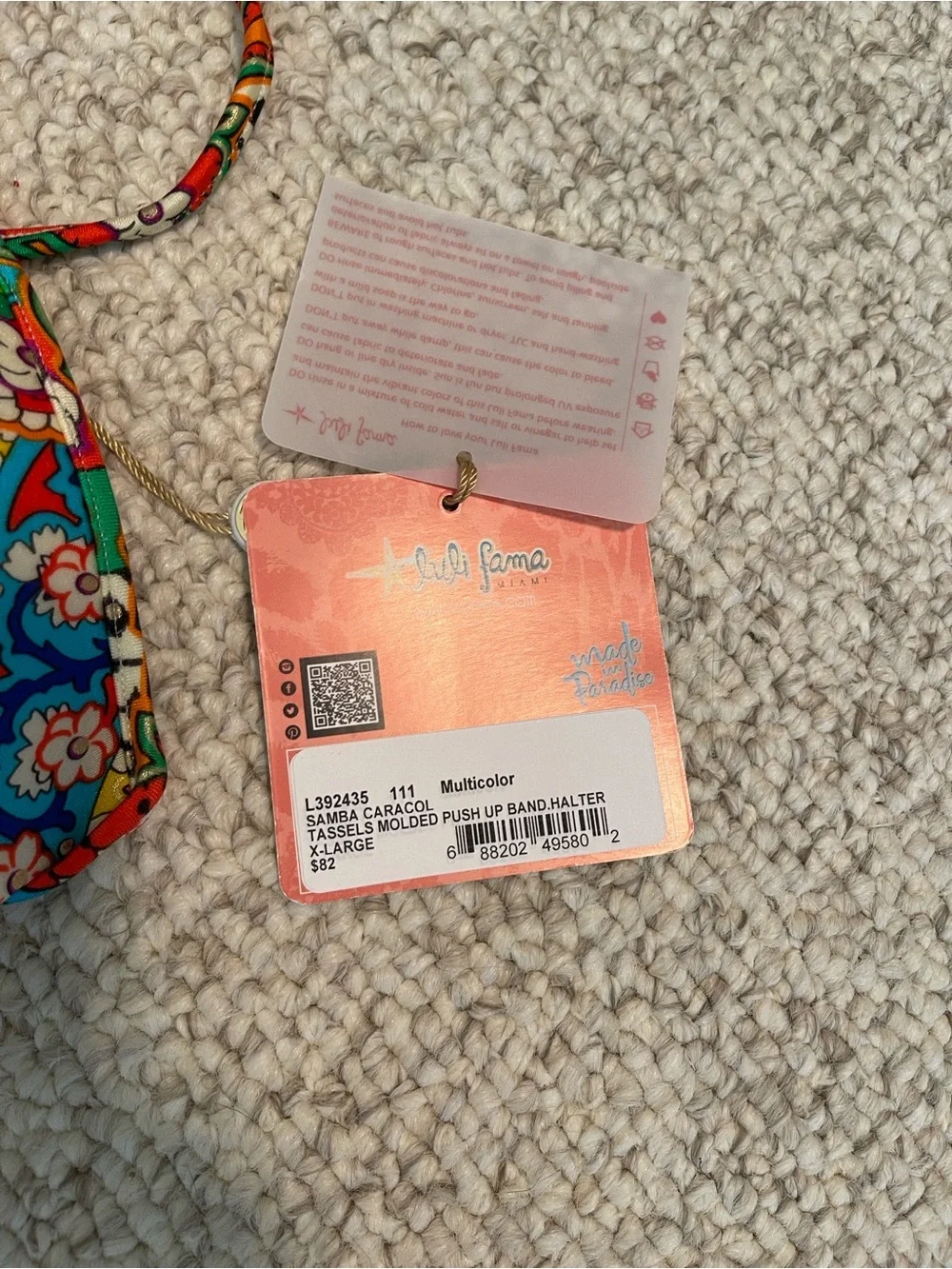 NWT Luli Fama Samba Caracol Multicolor Paisley Tie-Front Bikini Set XL